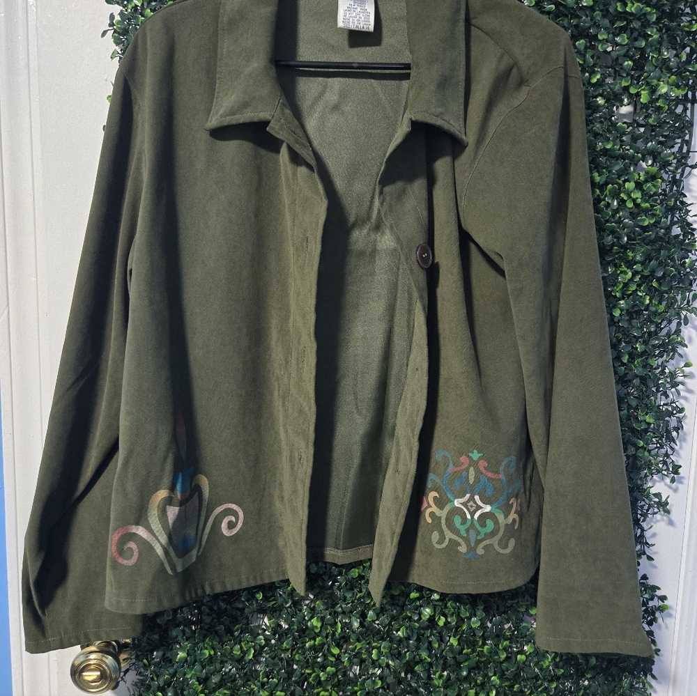 Jessica Howard Vintage Green Faux Suede Shirt Jacket Size 14 - Picture 6 of 7